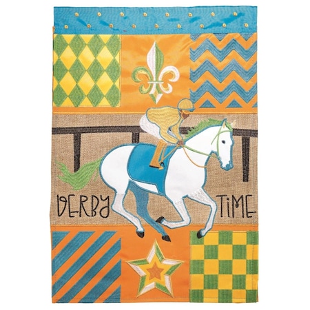 13 X 18 In Derby Time Horse Polyester Double Applique Garden Flag